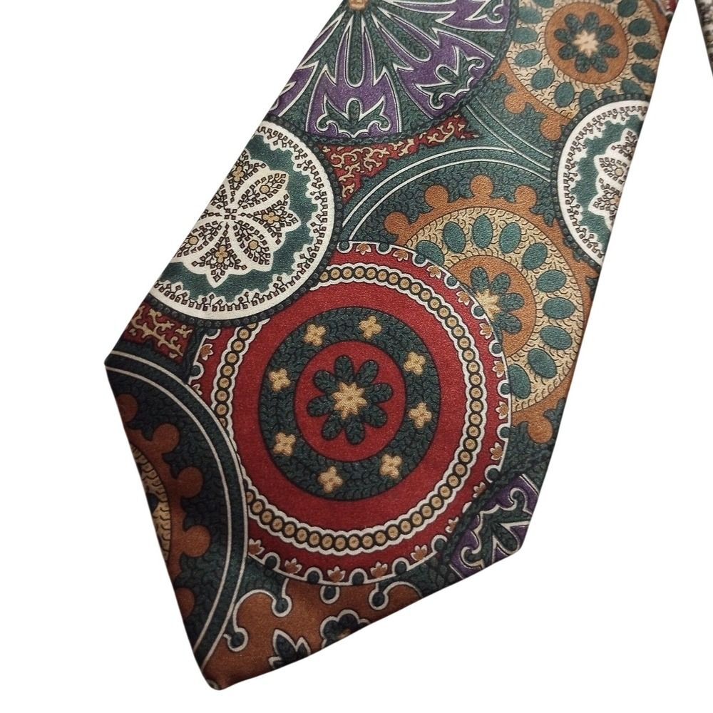 Savile Row Mens Silk Tie Medallion Geometric Multicolor Made in USA Classic